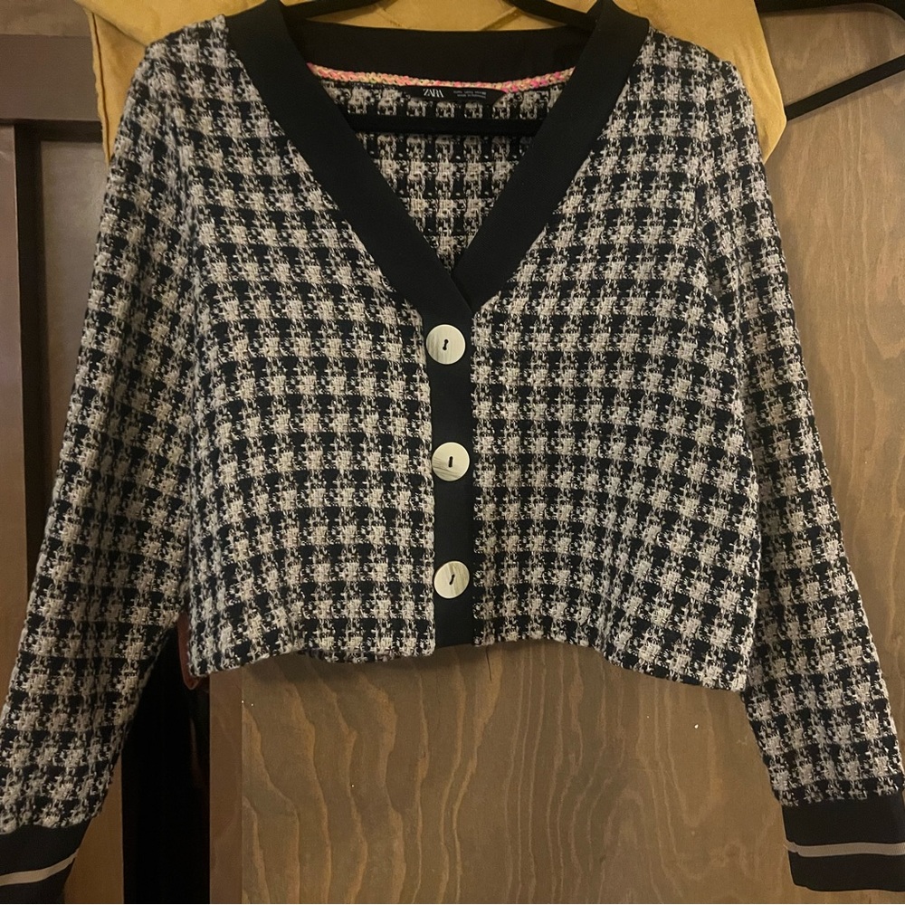 Cropped checked cardigan from Zara